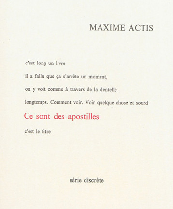 CE SONT DES APOSTILLES - MAXIME ACTIS - Série discrète