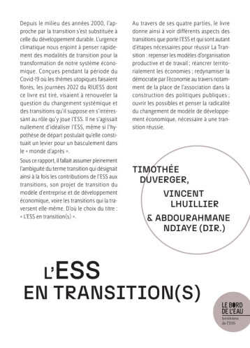L'ESS EN TRANSITION(S) - DUVERGER/NDIAYE - BORD DE L EAU