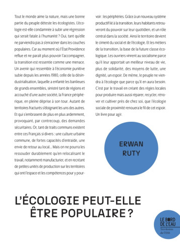 L'ECOLOGIE PEUT-ELLE ETRE POPULAIRE ? - RUTY ERWAN - BORD DE L EAU