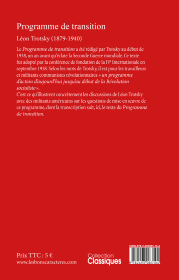 Programme de transition (NED 2022) - Trotsky Léon - BONS CARACTERES