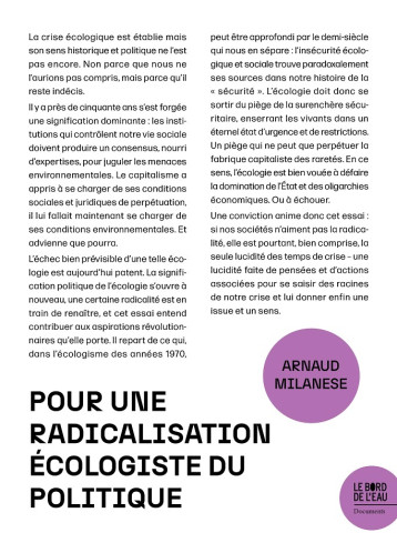 Pour une radicalisation écologiste du politique - MILANESE Arnaud - BORD DE L EAU