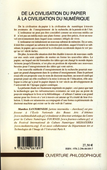 De la civilisation du papier à la civilisation du numérique - Santorineos Manthos - L'HARMATTAN