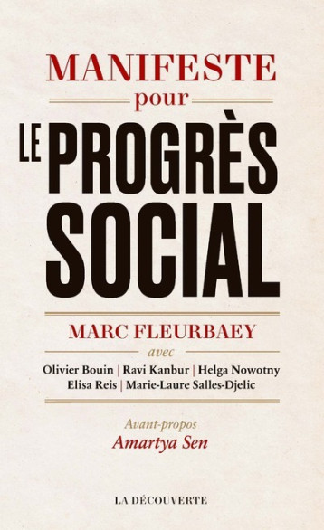 MANIFESTE POUR LE PROGRES SOCIAL - FLEURBAEY MARC - LA DECOUVERTE