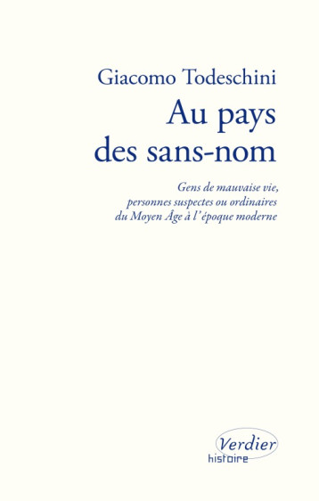 Au pays des sans-nom - Giacomo Todeschini - VERDIER